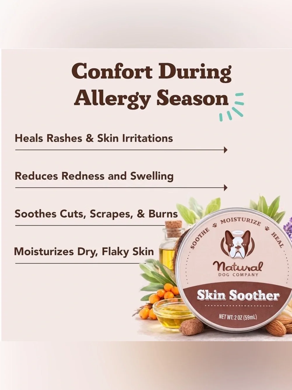 Natural Dog Company Skin Soother Dog Balm Dry Itchy Skin Hot Spots 4oz Tin